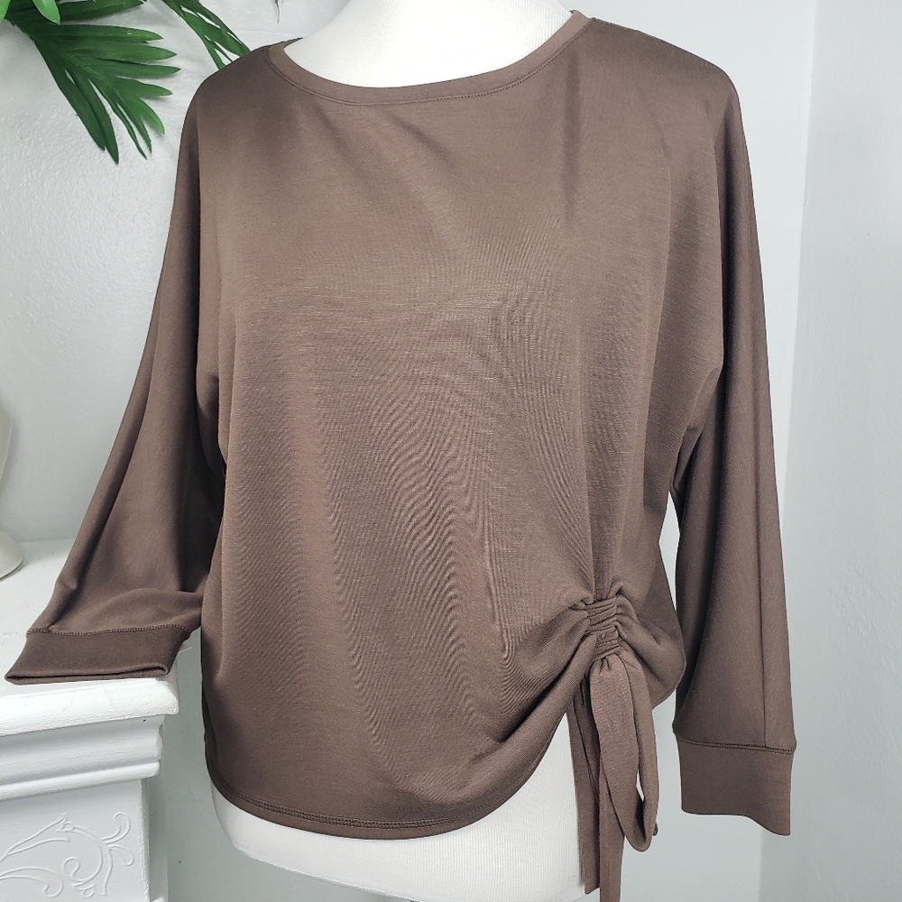 Westbound Coco Brown w/ Ruched Side - Pullover Modal Spandex Preppy Oversized S